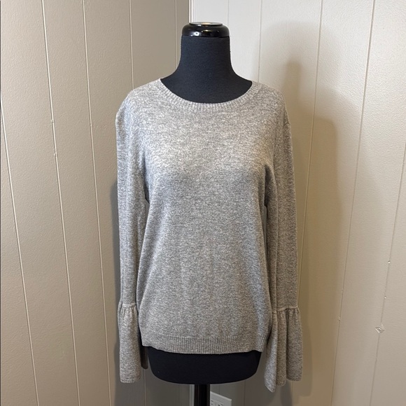 Autumn Cashmere Women’s Medium Gray Crew Neck Sweater Bell Sleeve Knit - Picture 1 of 4